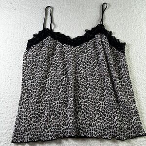 Everleigh Animal Leopard Print Y2K Cami Top Black Lace Trim‎ Pleated Size L